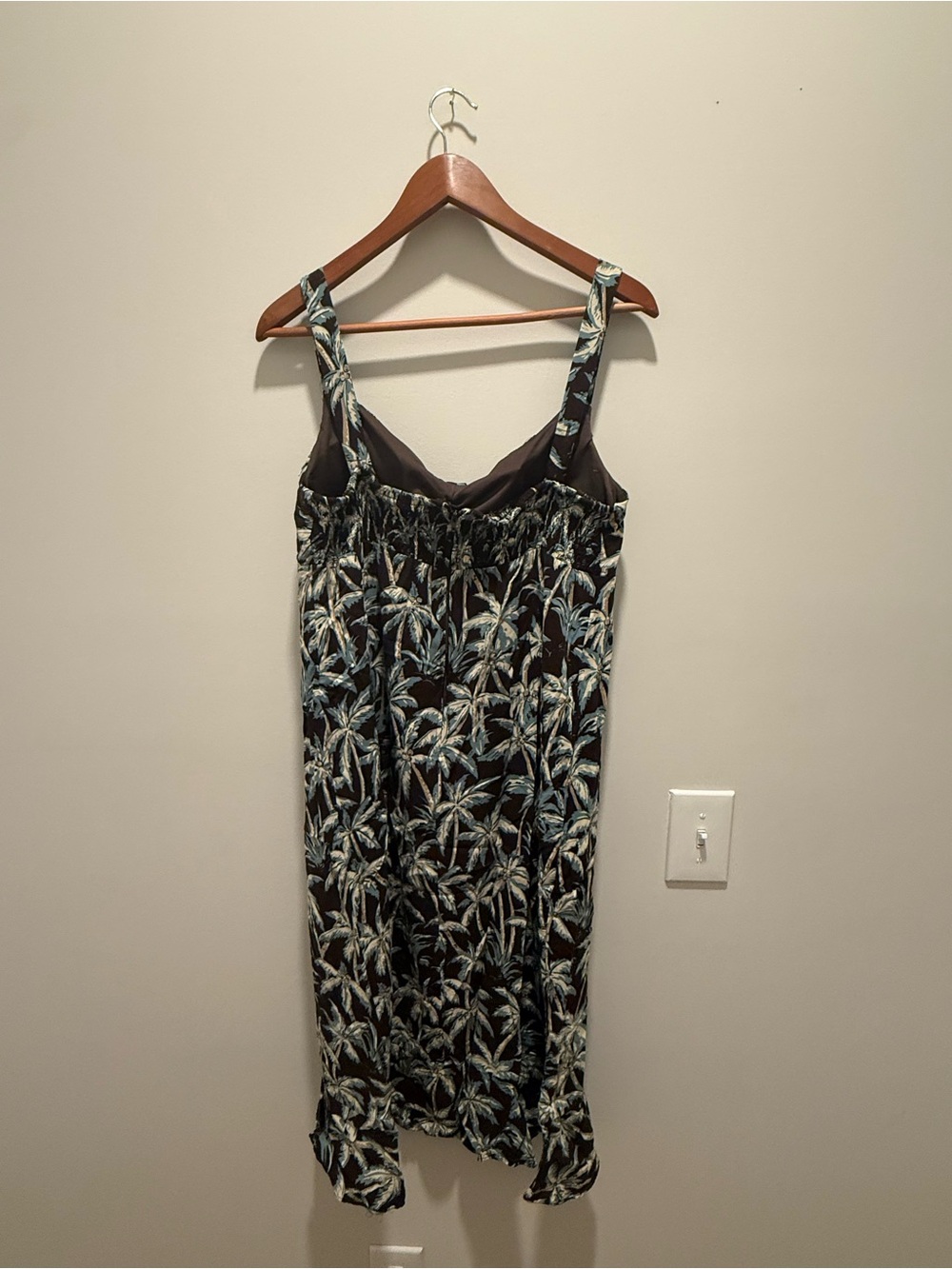 VTG Y2K Tropical Palm Print Cotton Slip Dress Brown & Blue Resortwear Large - Picture 7 of 12